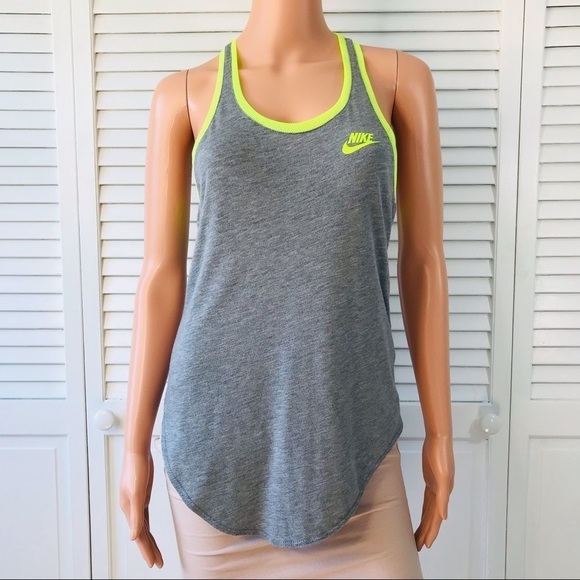 2/$25 NIKE Gray Neon Green Racerback Tank Top Size XS - Picture 1 of 7